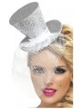 Mini chapeau burlesque argent avec voilette