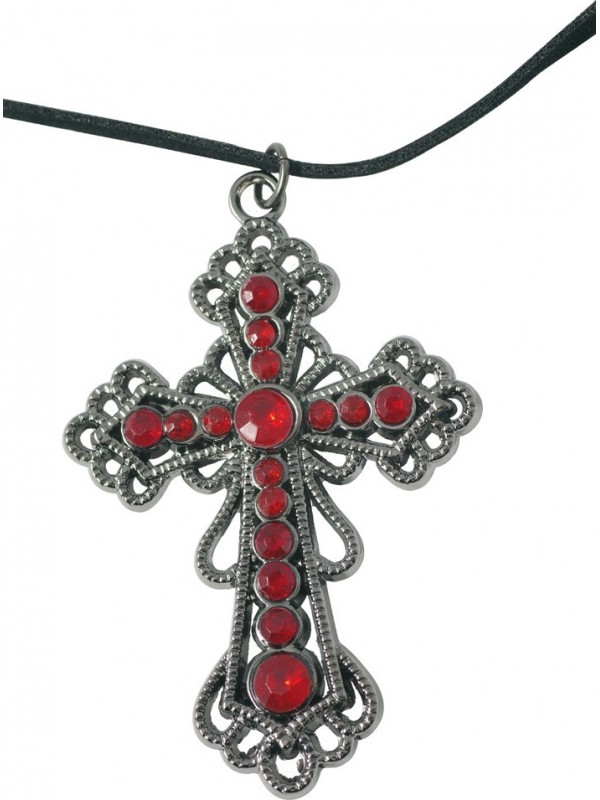 collier croix gothique rouge