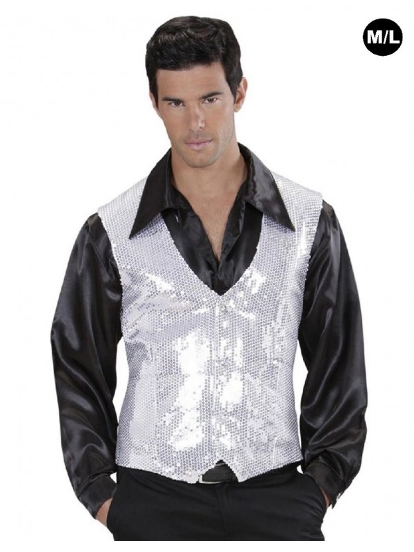 Veste Disco Paillettes Argent Déguisement Homme