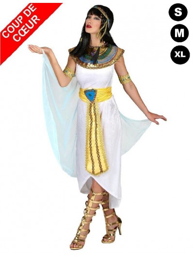 Déguisement Cléopâtre Morph De Luxe – Robe Blanche, Cape Bleue, Collier Et Couronne – Tailles S à XL – Idéal Pour Halloween, Carnaval, Soirée égyptienne