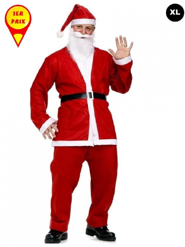 Costume De Père Noël Adulte 10 Pièces - Rouge, Velours Et Fausse Fourrure, Taille Unique Ajustable