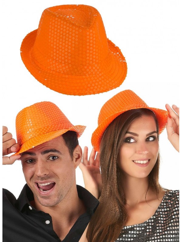 chapeau paillettes orange