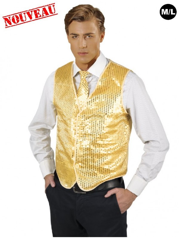 Chemise à paillettes pour homme - Gilet à paillettes - Gilet à paillettes -  Pour homme et femme - Accessoire de costume disco - Carnaval et fête à