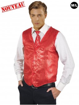 Gilet disco paillettes rouges