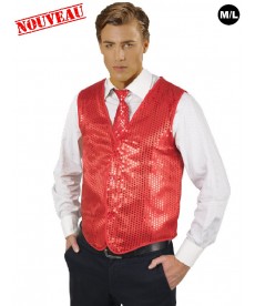 Gilet disco paillettes rouges