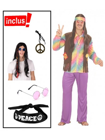 Set déguisement hippie mixte