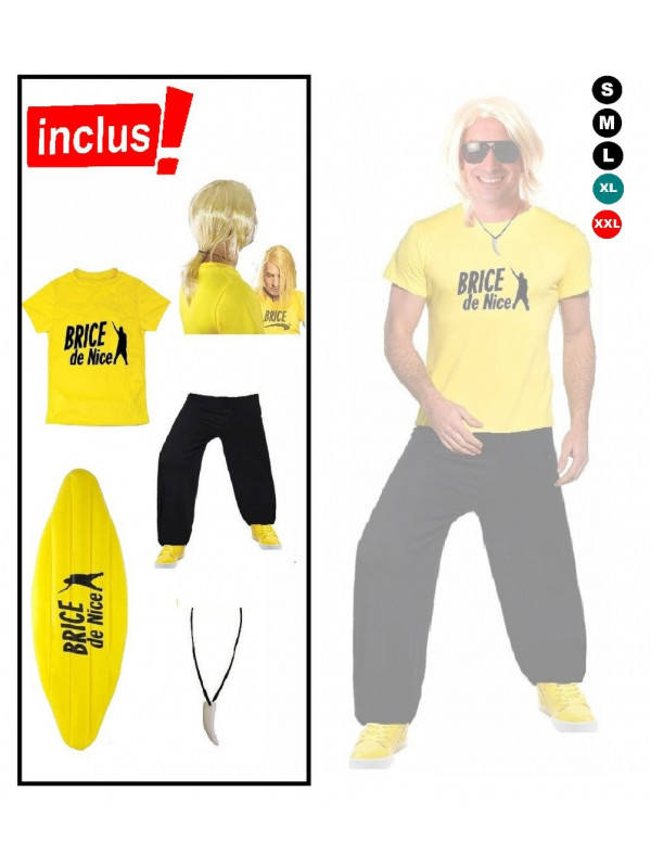 déguisement complet Brice de nice avec perruque, surf et collier