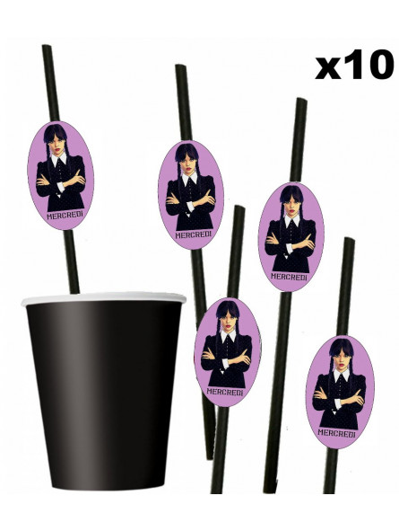 Pailles Mercredi Addams x 10 Pailles Mercredi Addams x 10