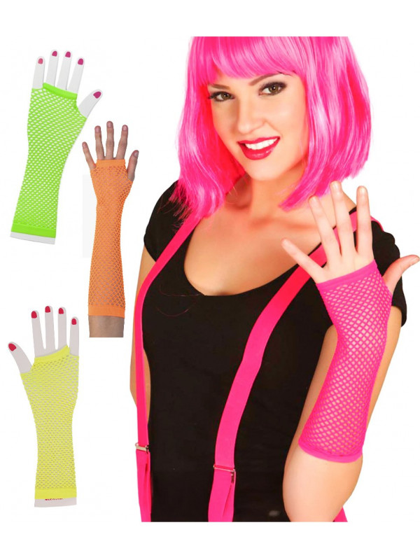 Mitaines années 80 en résille fluo