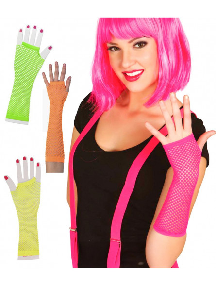 Mitaines années 80 en résille fluo